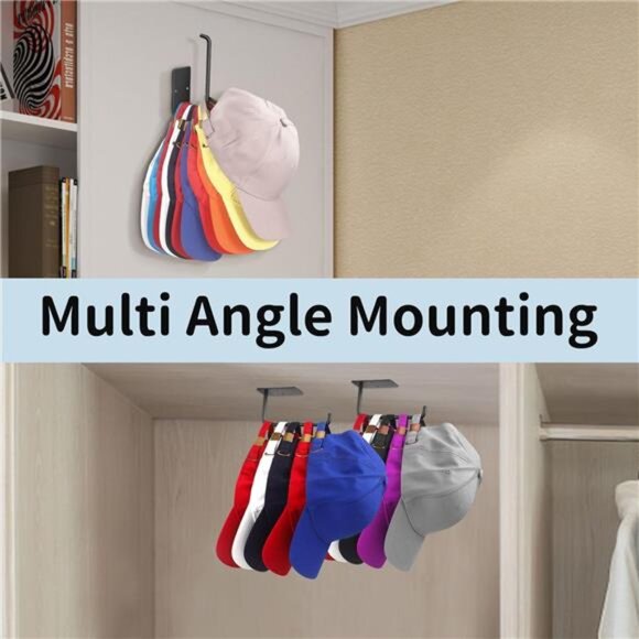 Hat Racks for Baseball Caps 2 Pack, Stainless Steel Adhesive Hat Hanger Hooks - Picture 3 of 8